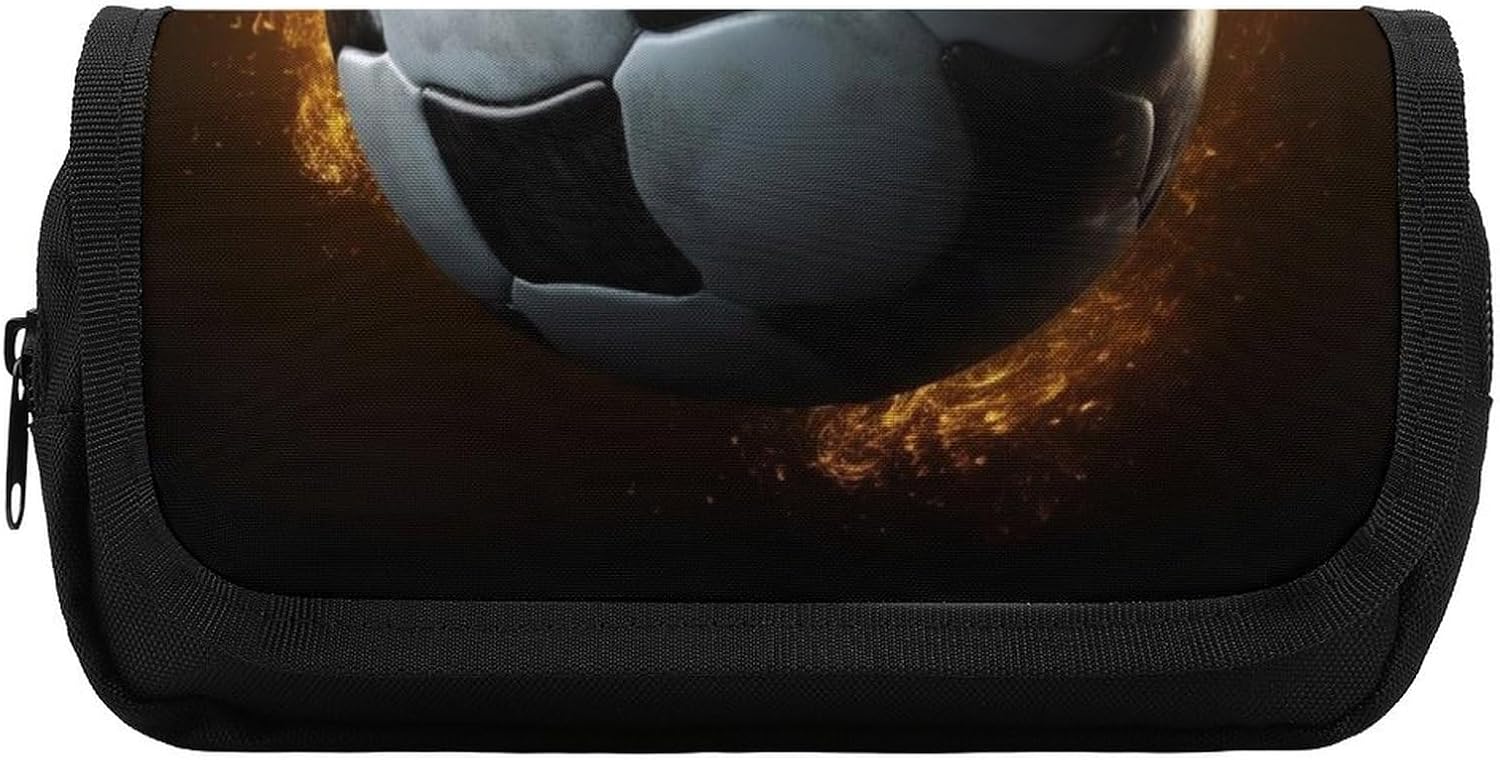Pencil Case Football Soccer Large Capacity Pencil Case Double Zipper Storage Bag 2 Compartments Portable Multifunctional Bag Desk Organizer Marker Pen Case