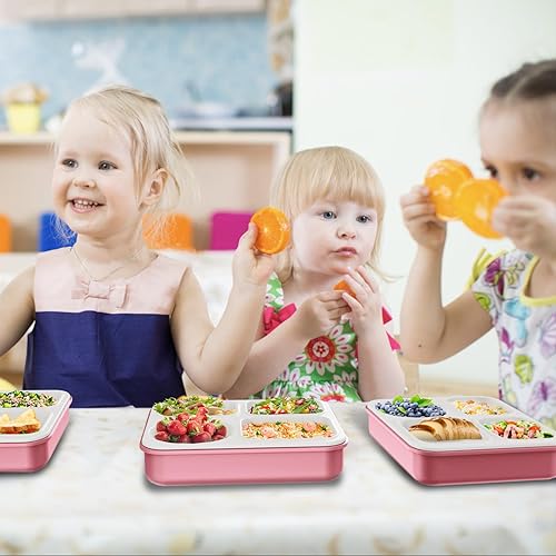 Miniatura 6 de HANMFEI Lonchera Bento, lonchera para adultos de 50.7 fl oz, lonchera de 4 compartimentos para niños con salsa a prueba de fugas (rosa,