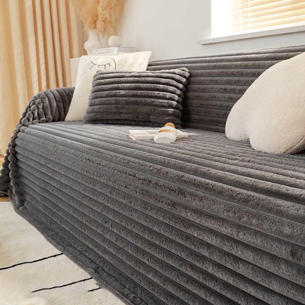 Styleys Plush Sheepskin Sofa Cover – Soft Sofa Blanket & Towel for Couch Protection | Machine Washable, Stylish Living Room – Fits 1/2/3 Seater Sofas - 2 Seater - 250X180cm, Dark Grey, CTTMSFJ-1B-image-45