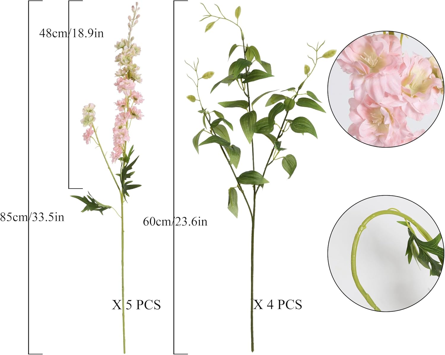 IPOPU 9Pcs Artificial Delphinium Pink Flowers Combo - 33.5" Clematis Greenery Stems, Long Stem Larkspur for Wedding Centerpieces, Bridal Bouquet, Home Party Table Decor