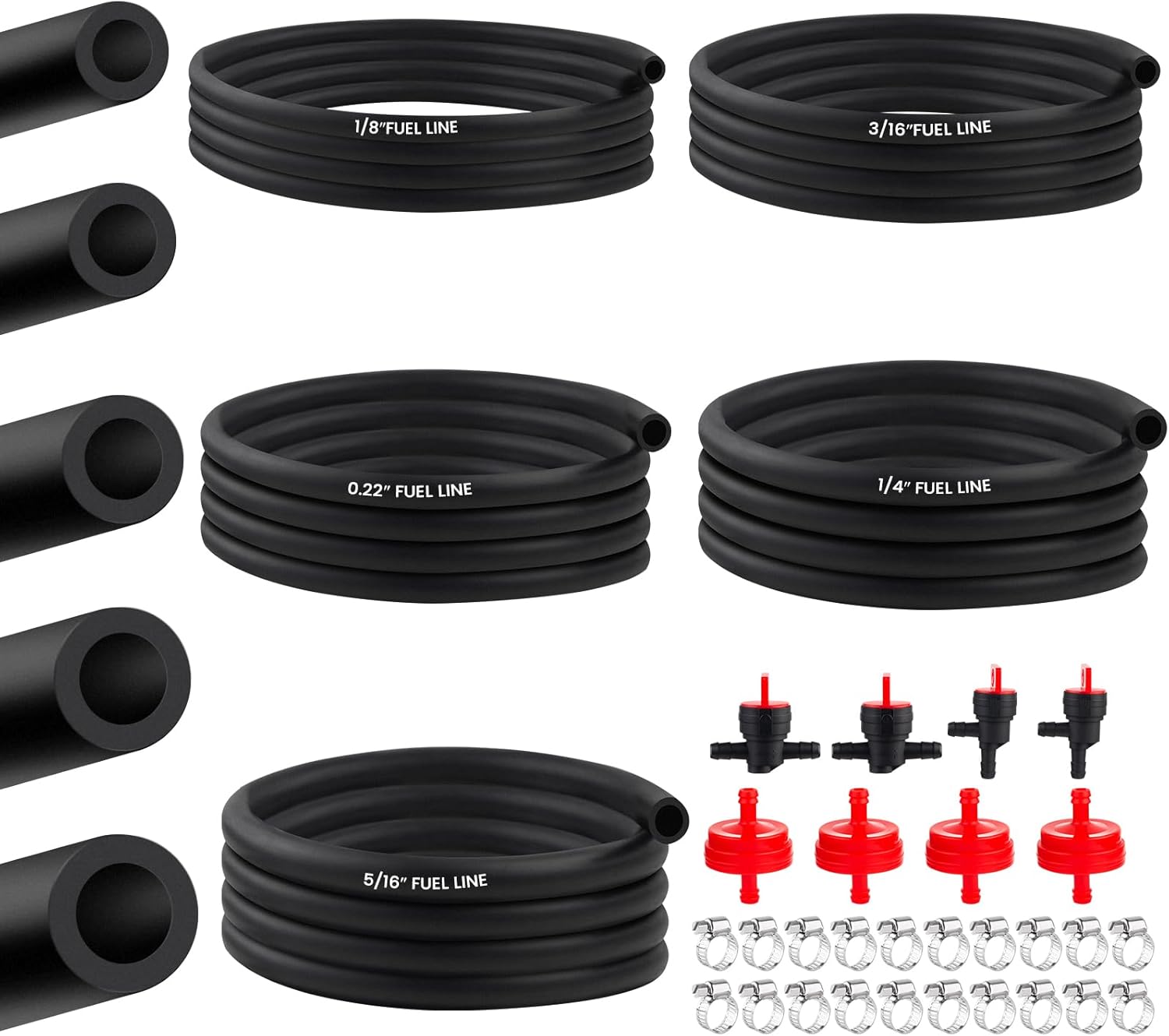 Fuel Line Hose 1/8" 3/16" 0.22" 1/4" 5/16" ID NBR Rubber 5Feet Compatible with Kawasaki Kohler B&S EZGO Small Diesel Engines Lawn Mower ATV Golf Cart Motorcycle Generators Outboard Boat Snowblower