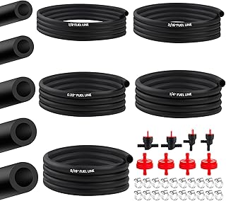 Fuel Line Hose NBR Rubber 5Feet 1/4Inch(6mm) 5/16Inch(8mm) 0.22inch(5mm) 3/16Inch (4mm) 1/8Inch(3mm) Inside Diameter Fuel Tube with Hose Clamps Fuel Filters Fuel Cut Off Valve for Fuel Systems Engines