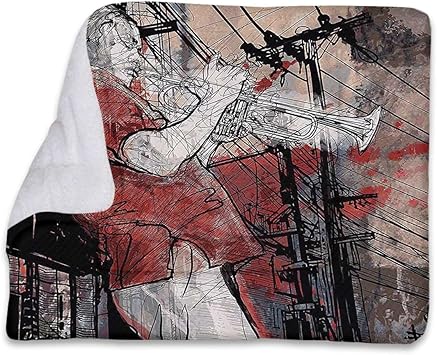 Review Red Black Beige Ultra Soft Thick Flannel Dog Cat Bed Mats Trumpet Musician Cityscape Print Super Soft Plush Dog Crate Pad for Travel or Home Jazz Music Decor 14″ x 18″