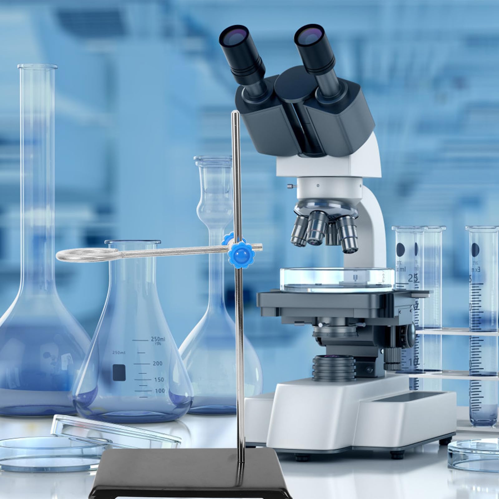 Laborständer aus Eisen mit Reagenzglasklemme und Stabiler Quadratischer Basis für Chemielabor Praktisches Stativ zur Sicheren Befestigung bei Experimenten