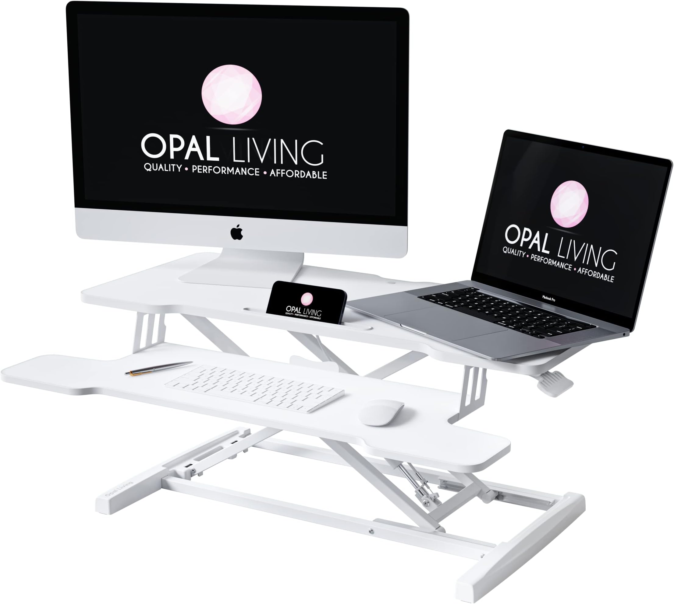 Medium 32" / 81 cm White Standing Desk Converter with Keyboard Raiser - Portable Adjustable Desk Riser - Stand Up Desk Converter Sit to Stand Desk Stand