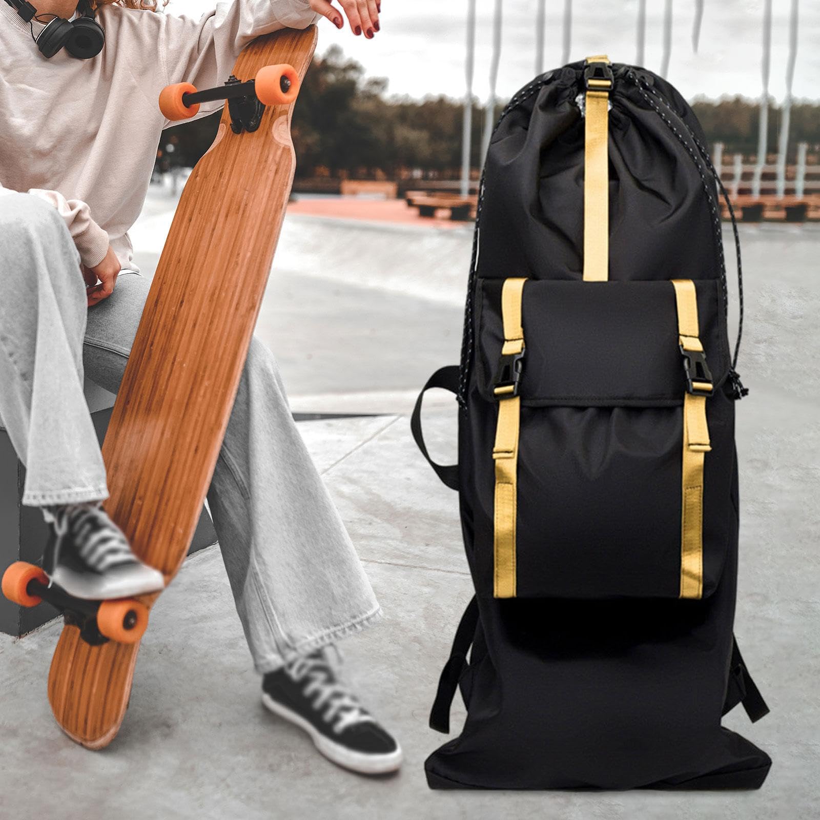 Homyl Sac à Dos Skateboard Sac Organisateur Longboard Bandoulière Réglable Imperméable Pochette Multifonction Adapté Aux Femmes Hommes Déplacement Sortie Pl