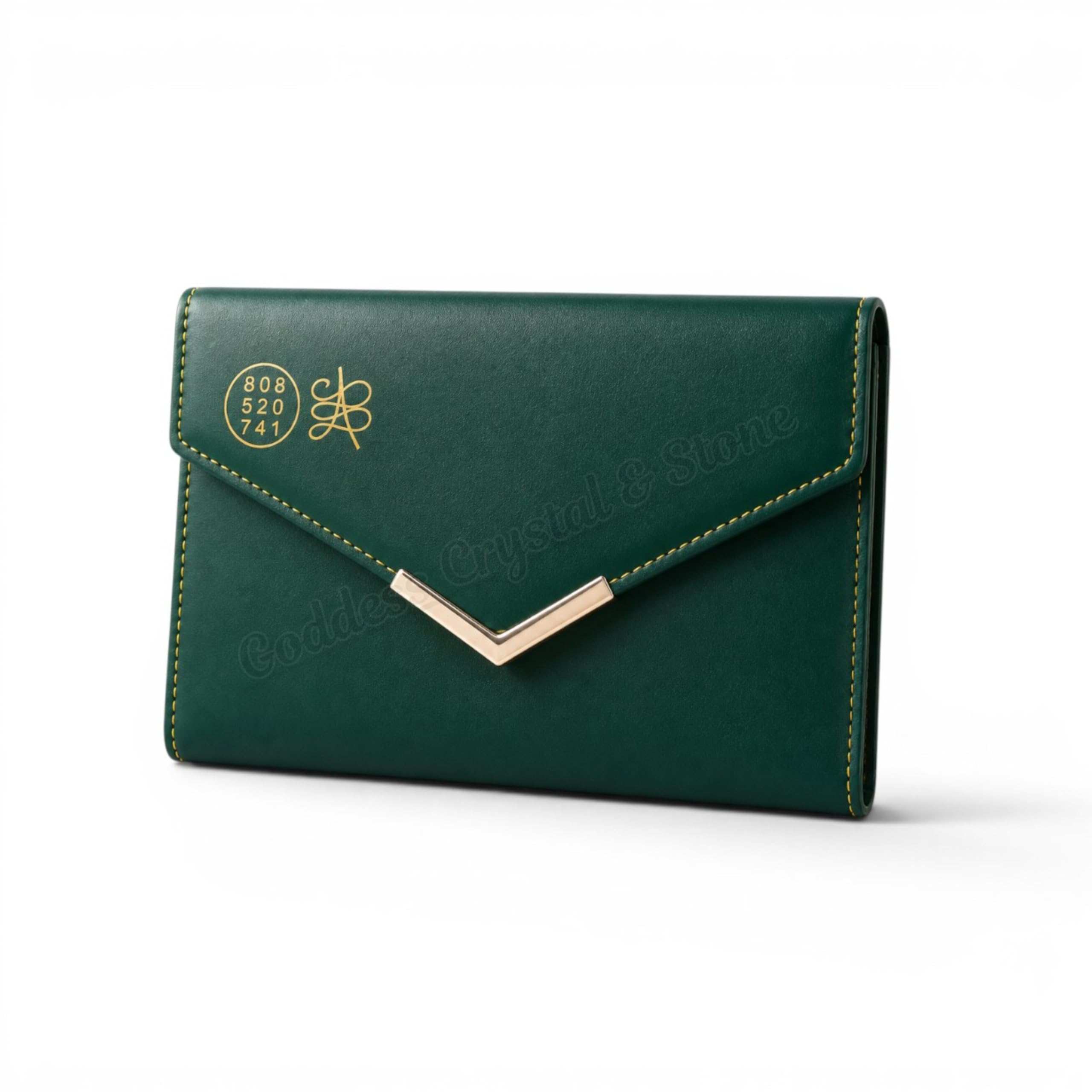 goddess crystal & stone Dark Green Artificial Leather Women Wallet with Gold Engraved Zibu Symbol & Angelic Numbers | Spiritual Lucky RFID-Free Ladies Purse | Stylish Zip Clutch Card Holder Gift for Women-picture-18