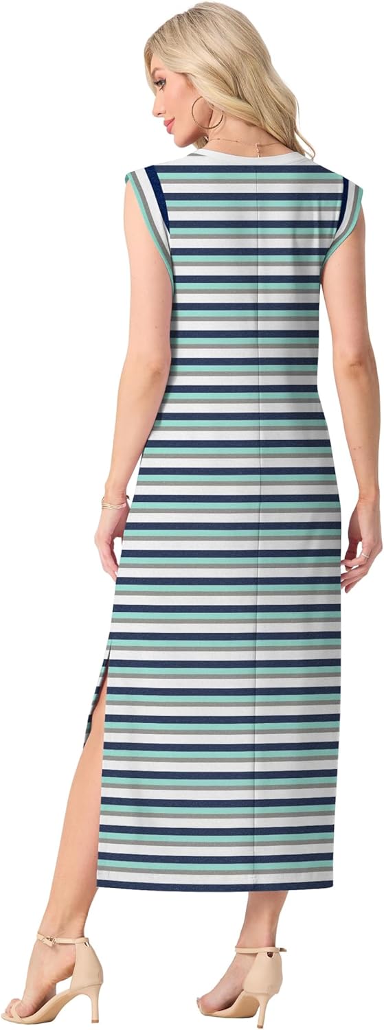 GRECERELLE 2025 Women Summer Casual Round Neck Cap Sleeve Maxi Dress with Pockets Beach Vacation Sundress - Image 6