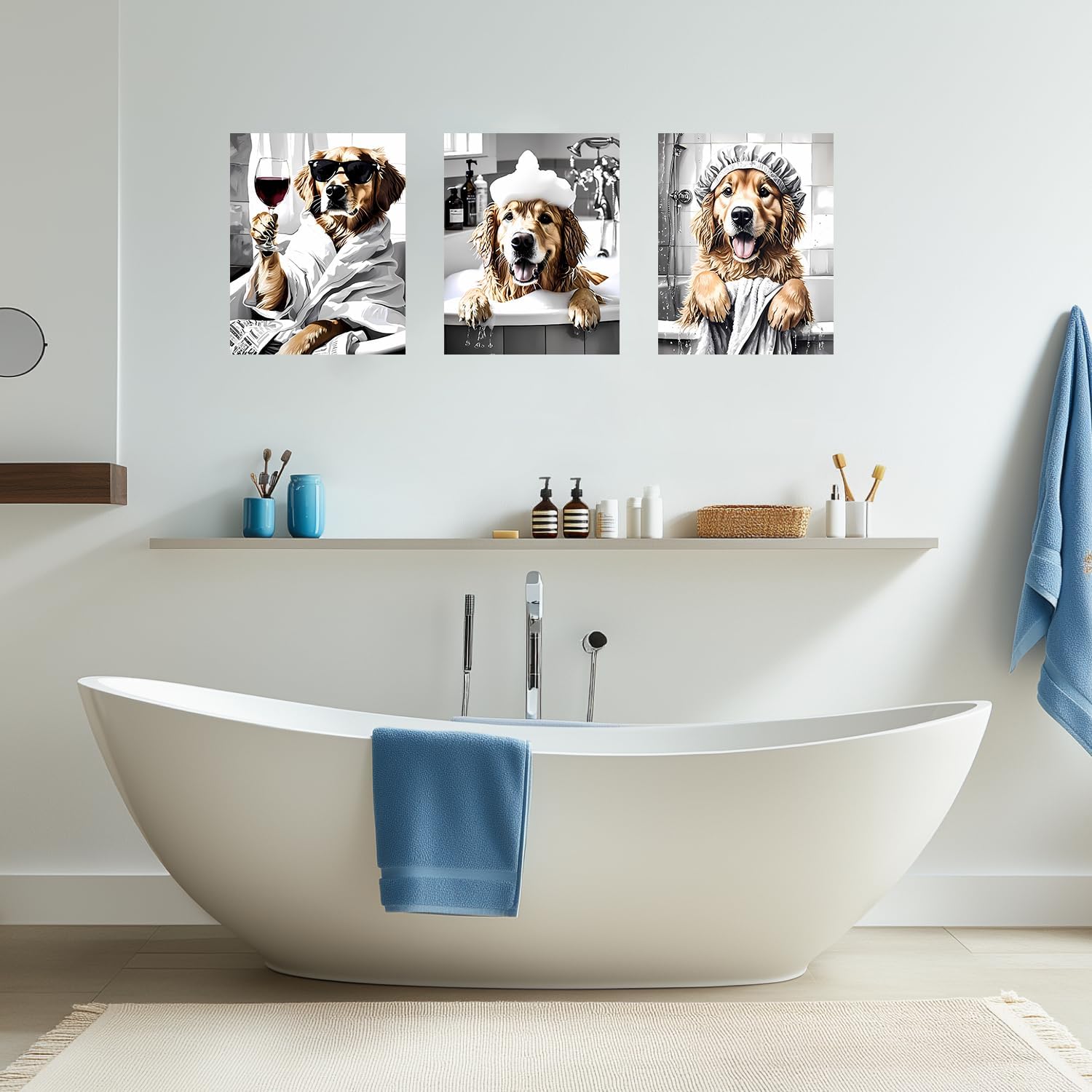 Funny Dog Bathroom Wall Art, Cute Funny Bath Dog Poster Prints, Animal Bathroom Wall Art Rustic Farmhouse Bathroom Wall Decor, Bath Restroom Wall Decor (8X10 Inch,Unframed) - Image 5