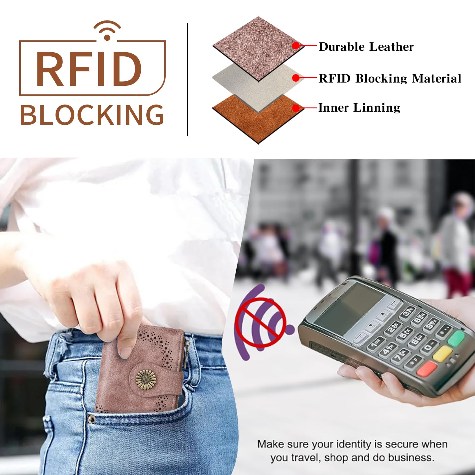 SENDEFN Small Wallets for Women Bifold RFID Blocking Leather Card Holder Compact Wallet with Zipper Coin Pocket