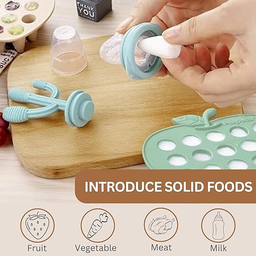 Miniatura 4 de PandaEar Paquete de 2 bandejas congeladoras de alimentos para bebés y 3 chupones de alimentos para bebés, alimentador de alimentos de frutas para