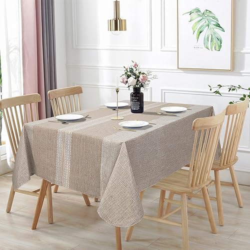Vonabem 100% Waterproof Rectangle PVC Tablecloth, Vinyl Table Cloth Cover Oil Proof Spill Proof Wipeable Table Cloths for Indoor and Outdoor Use(Brown,60X102IN)