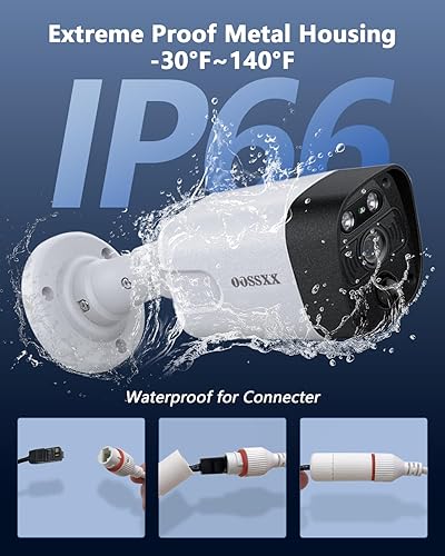 Miniatura 4 de OOSSXX 4K/8.0 Megapíxeles y 130° Ultra Gran Angular Audio Bidireccional PoE Sistema de Cámara de Seguridad para Hogar Exterior Cableado Sistema de