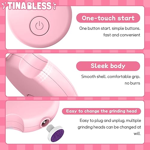 Miniatura 6 de Tinabless - Cortador de uñas eléctrico para bebés, lima de uñas 6 en 1, lima de uñas para bebé, kit de manicura para niños pequeños o adultos (rosa)