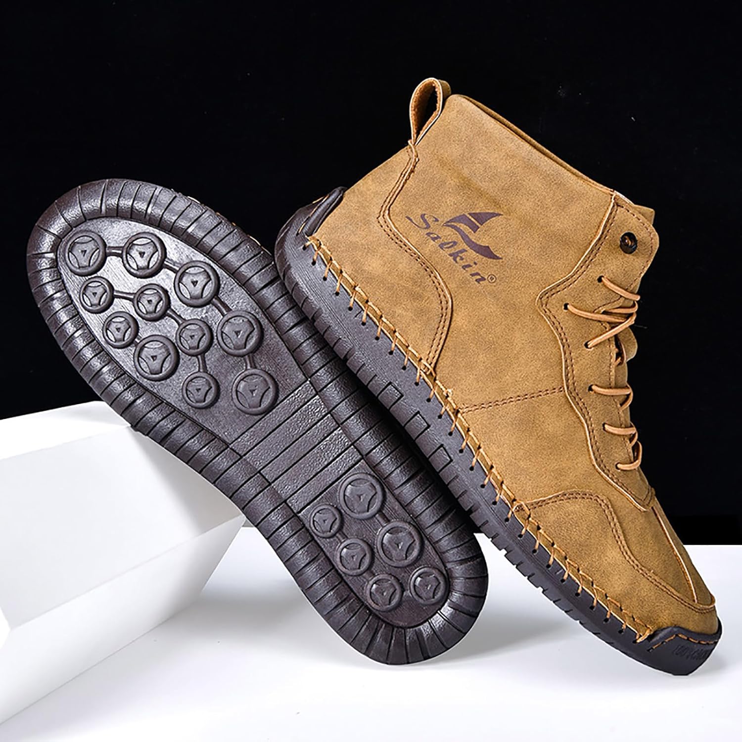 Men's Lace Up Italian Handmade Chukka Boots Leather Renaissance Barefoot High Top Ankle Boots Lightweight Non-Slip Waterproof Walking Driving Shoes