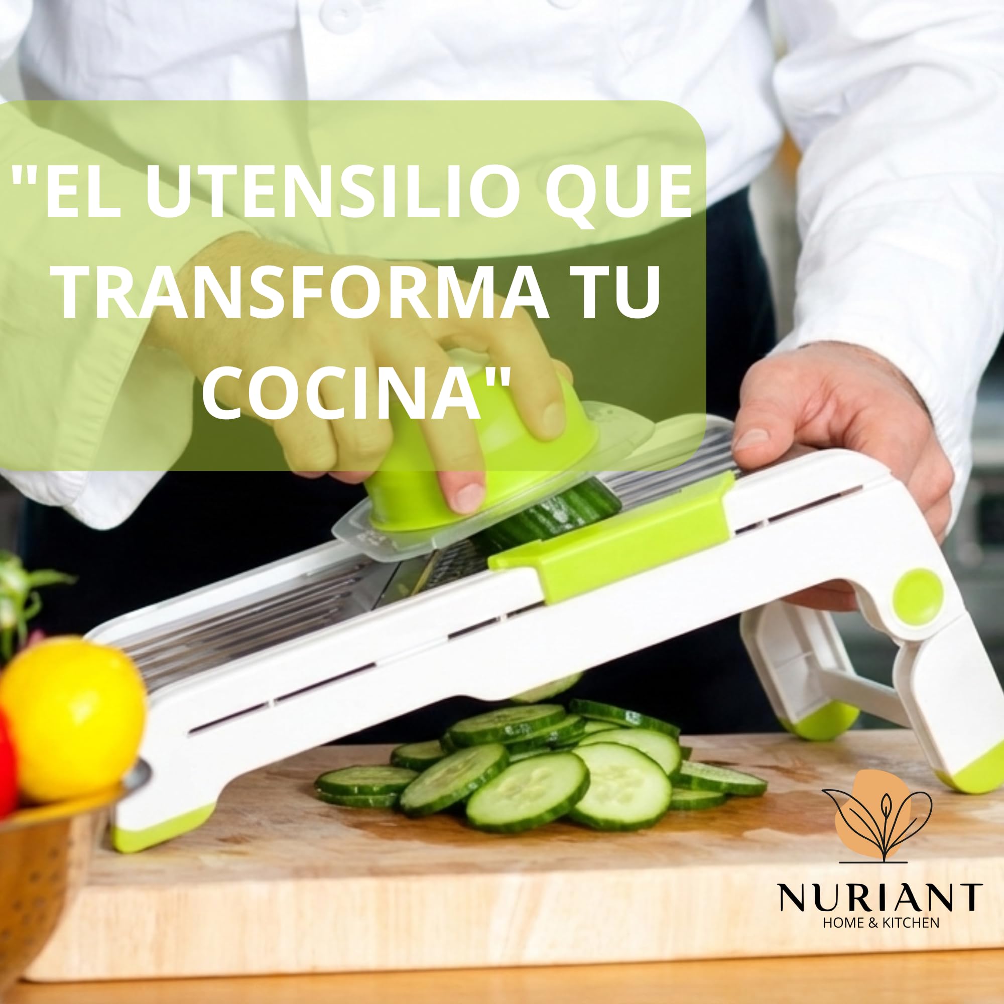 NURIANT HOME&KITCHEN - Professional Kitchen Mandolin, Vegetable Cutter and Chopper, Adjustable and Foldable, Kitchen Gadgets, Safe Blade Change, Easy Lock, Complete Kitchen Accessory — view 6