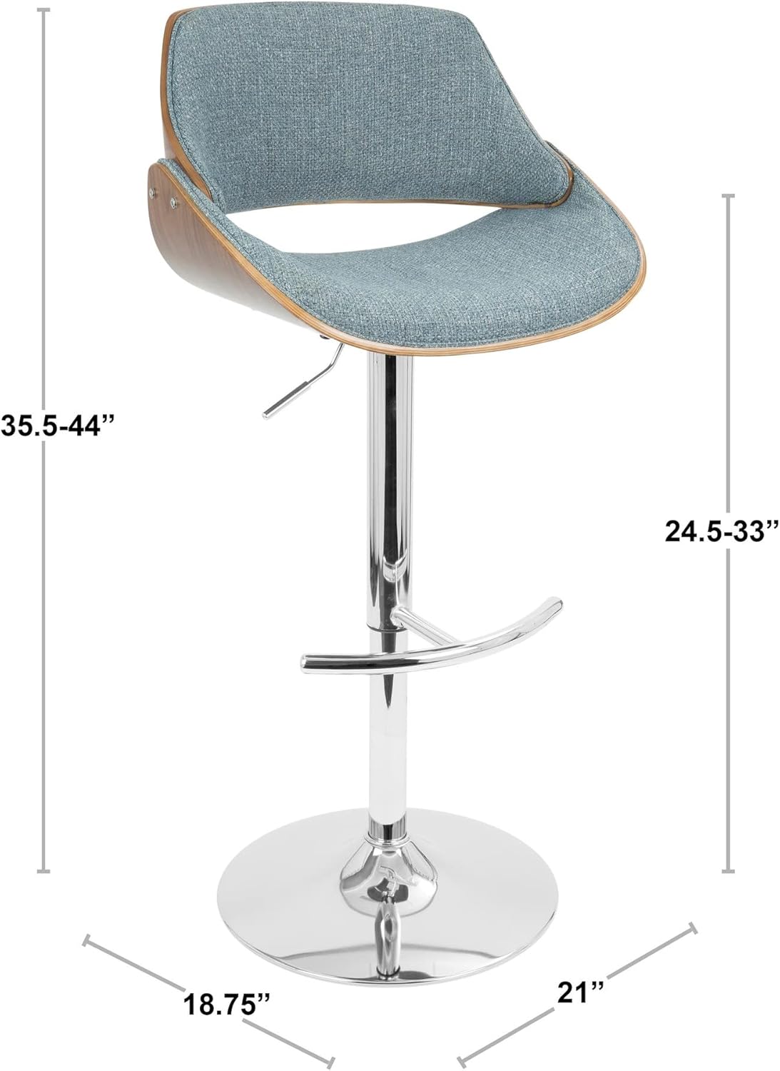 LumiSource Fabrizzi Adjustable Bar Stool, Chrome Bar Stool, Bar Chair, Swivel Bar Stool