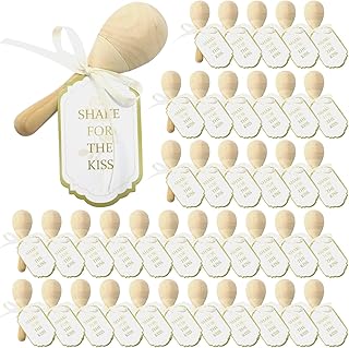 40 Pcs Mini Wooden Maracas for Wedding Unfinished Wooden Maracas Bulk with Gift Tags DIY Mini Wood Maracas for Wedding Party Favor