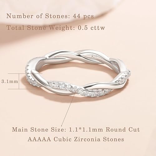 Miniatura 3 de Anillo de boda Newshe Jewellery de eternidad para mujer, circonita cúbica, plata de ley 925 trenzada, anillos de compromiso, anillos de boda,