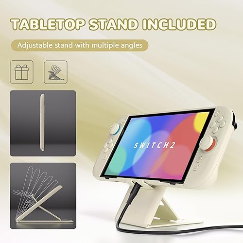 Vista 6 de PlayVital Hard Case for Nintendo Switch 2 with Extra Stand & Thumb Grip Caps Split Design, Dockable Protective Full-Body Shell Cover for Nintendo