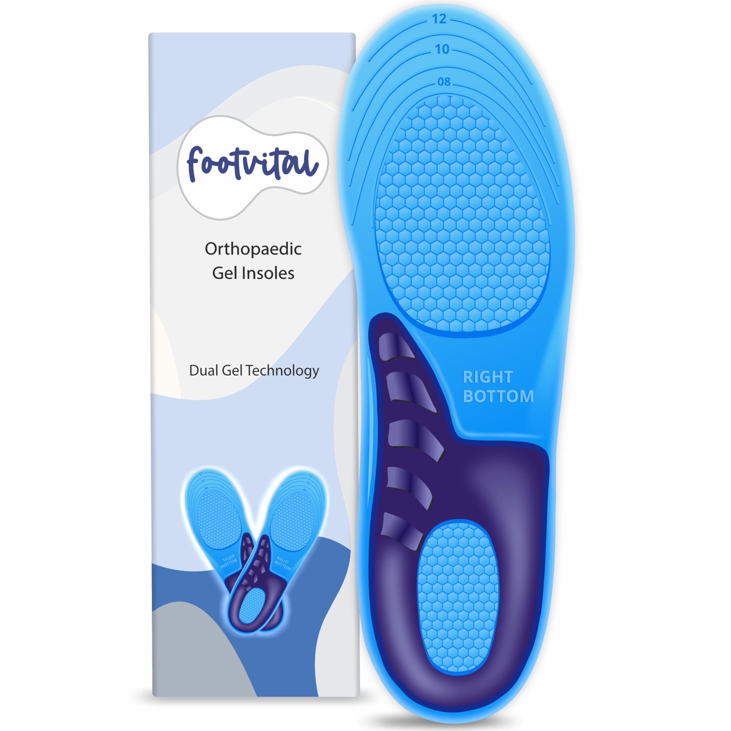 Footvital Orthopedic Gel Insoles for Shoes | Dual Gel Technology | All-Day Shock Absorption & Comfort | Ideal for Walking, Running, Hiking | Trim to Fit | Adaptive Arch Support | Size Large (8-12) (B0DBQ7H88Q) Amazon Price History, Amazon Price Tracker