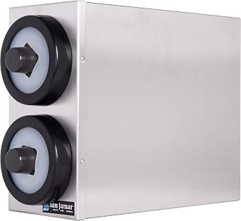 San Jamar Ez-Fit Portion Cup Box Dispenser 2 Tiers with Black Trim Rings for Kitchens, Restaurants, and Fast Food, Stainless Steel, 10.0625 x 5.0625 x 13 Inches, Black