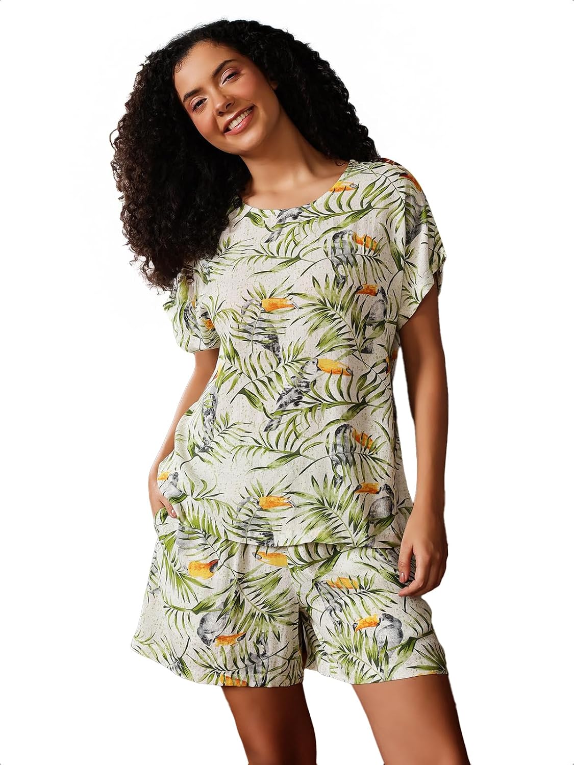 Clovia Women's Rayon Printed Top & Shorts Set In Green - Review, Price and Buying Guide