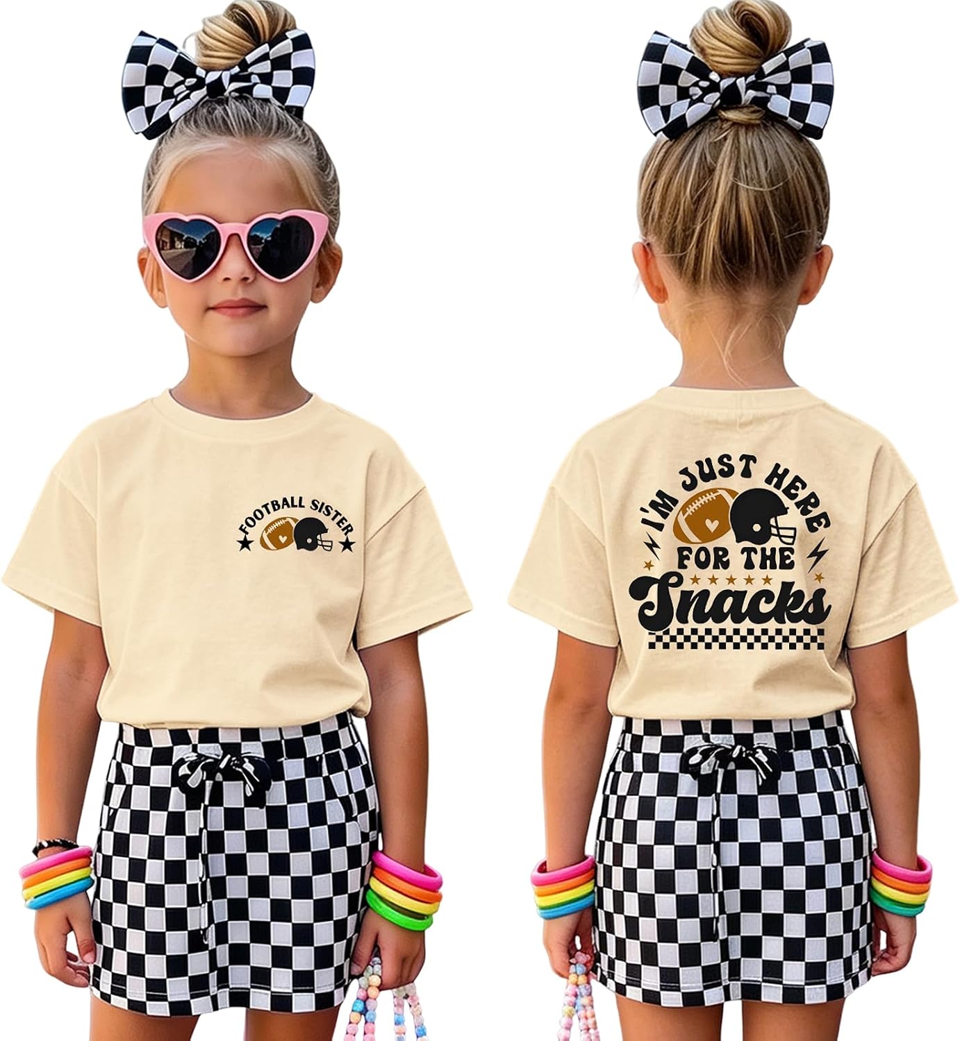 Football Sister Shirt for Kid Toddler Girl Funny I'm Just Here for The Snacks T-Shirt Football Outfit Game Day Tee