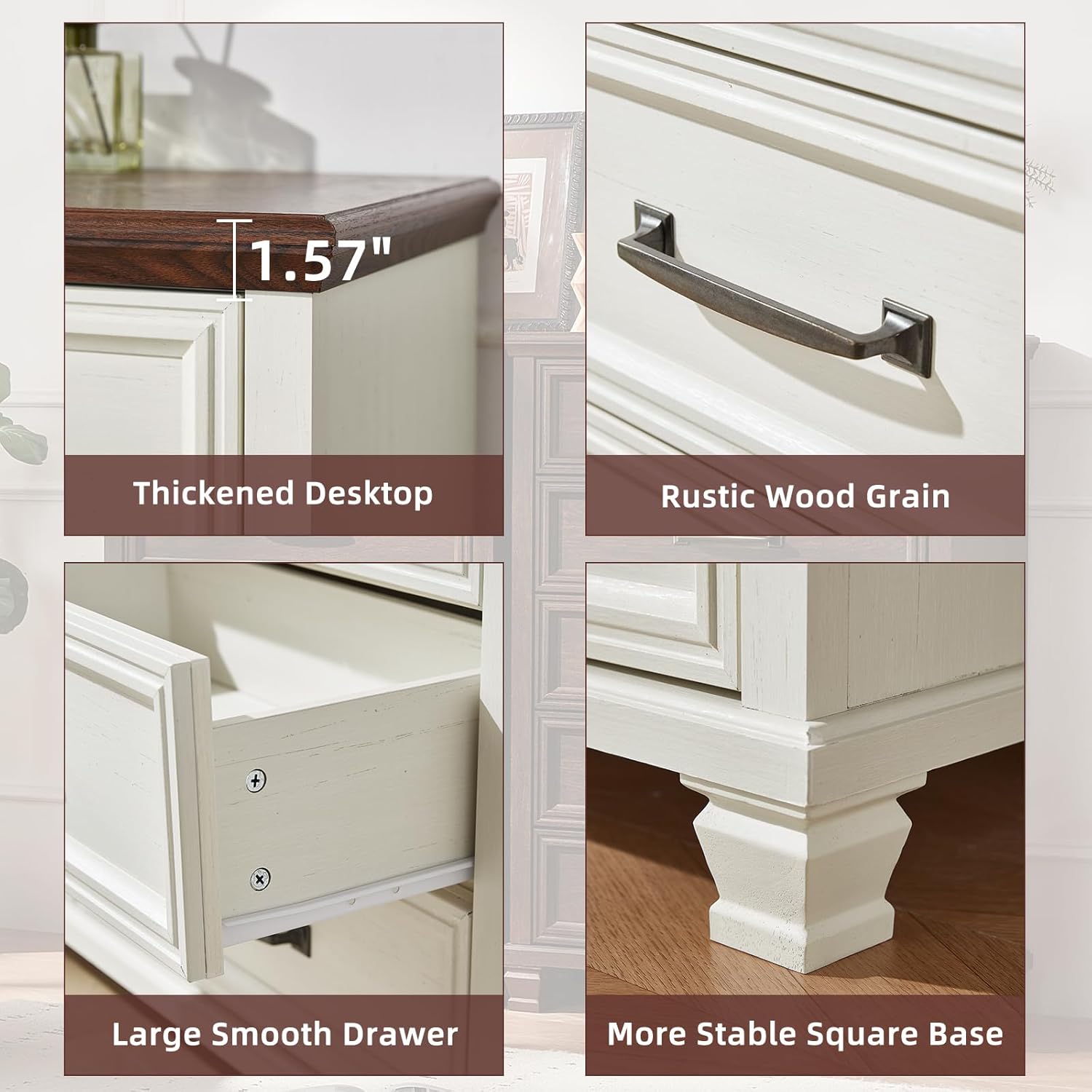 Farmhouse 7 Drawer Dresser for Bedroom, 54” Wood Dresser for Closet, Large Rustic Wooden Dressers, Chest of Drawers for Bedroom, Hallway, Entryway, White