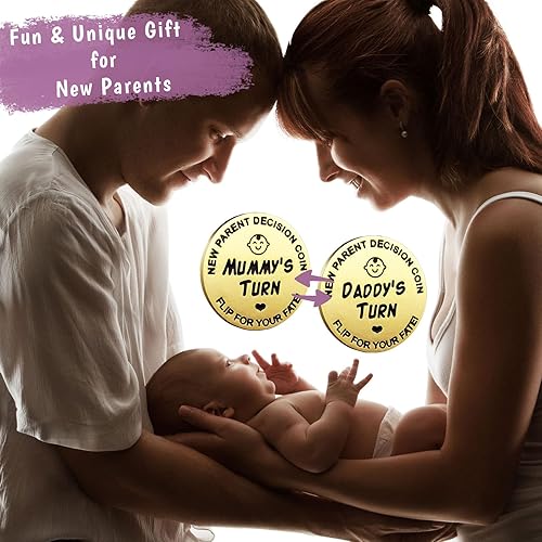 Miniatura 4 de Regalos de bebé para padres, moneda de decisión de doble cara para nueva mamá y papá, regalos divertidos para baby shower para parejas, regalos para
