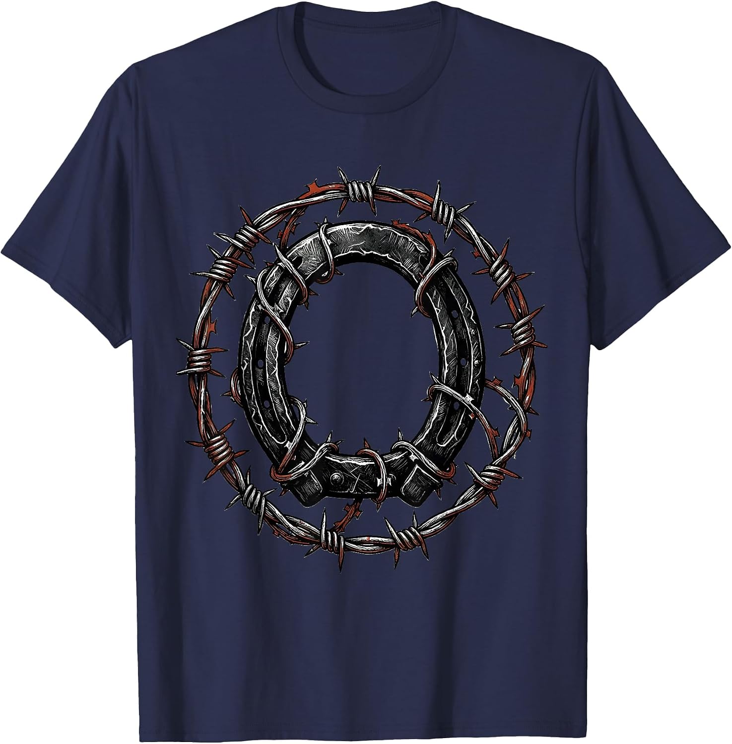 Horseshoe Barbed Wire Western Graphic Design T-Shirt image 4