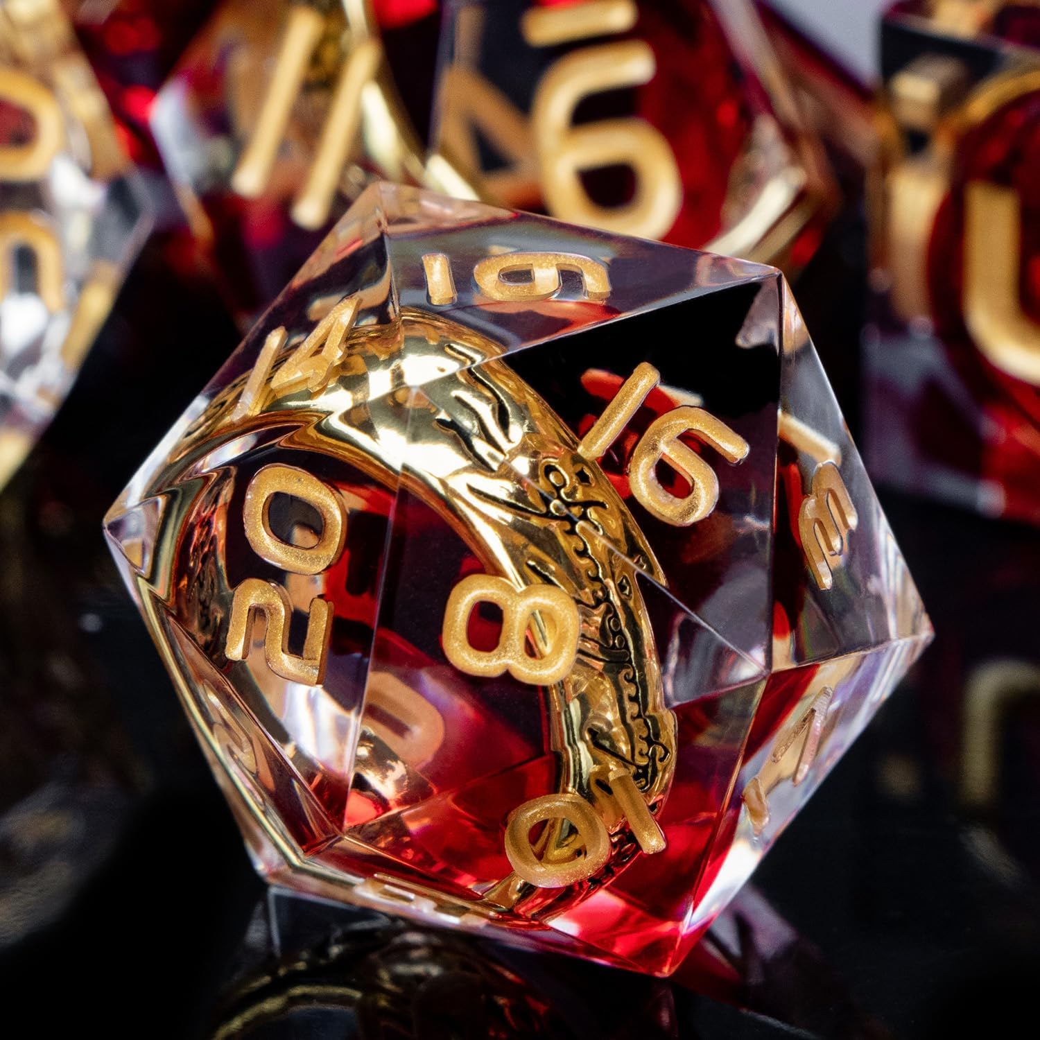 Lord Of The Rings DND Dice Set - 7PCS Sharp Edge Resin Dice With Storage Box, Green Rings