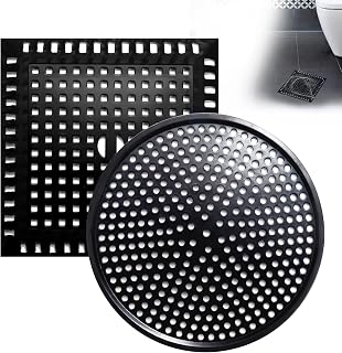 Shower Drain Hair Catcher, 2PCS 4.72''Flat & Square Stainless Steel Drain Cover, Bathtub & Sink Drain Hair Catcher, Anti-Clog Shower Drain Screen for Bathroom Kitchen(Black)