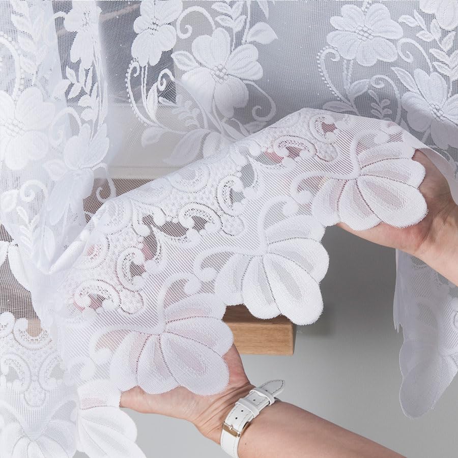 Weiß Jacquard 600x250 cm (BxH) Danuta mit Kräuselband Wohnzimmer Küche Schlafzimmer Schiebevorhänge Blumen Muster Eleganten Design