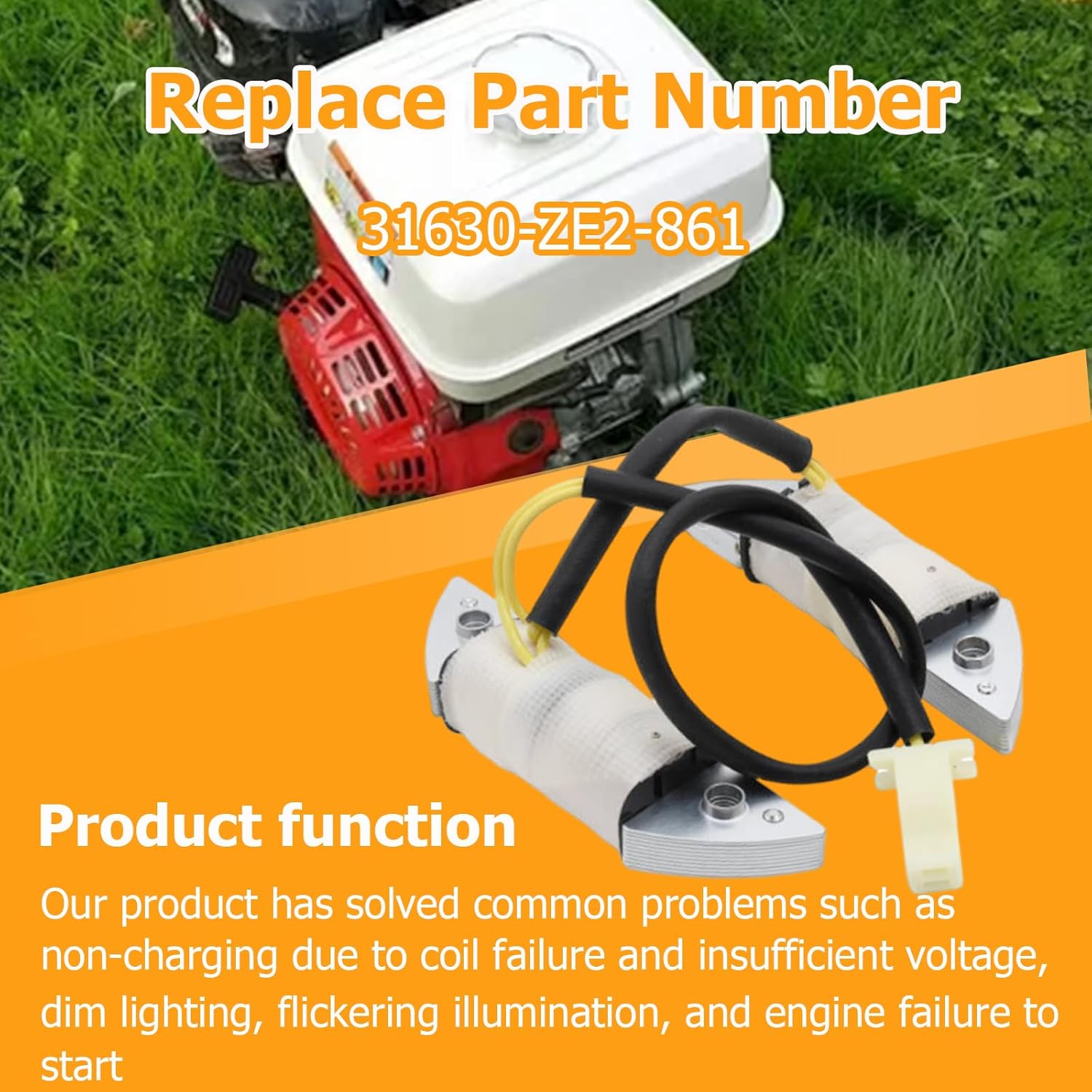 Charging Coil (10A) Fit for Honda GX240 GX270 GX340 GX390 Replace for 31630-ZE2-861