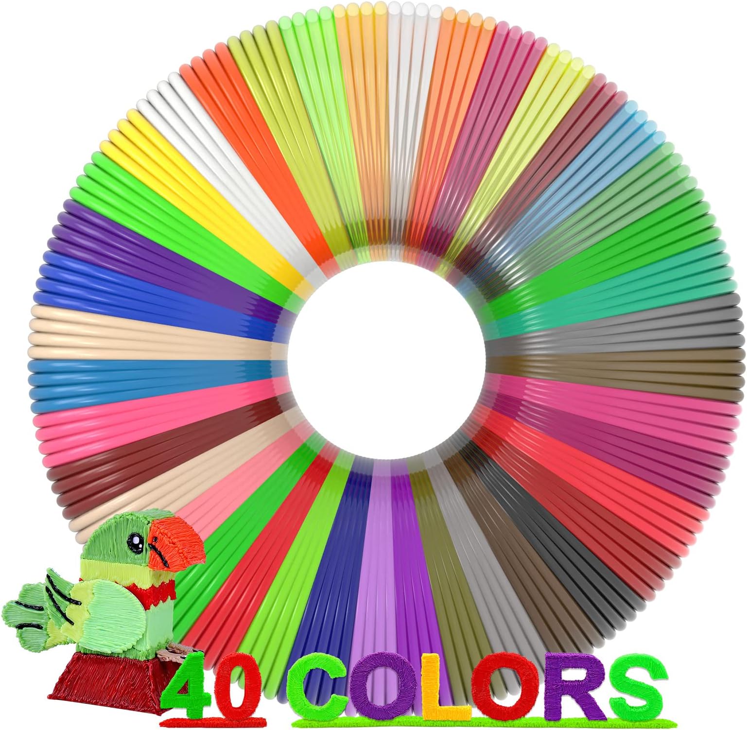 3D Pen Filament 1.75mm PLA Refills 40 Colors, Each Color 8 Meters(26 Feet), Total Length 320m(1050 Feet), 250 Stencils eBooks, Safe for Kids to Create Stunning 3D Art with 40 Vibrant Colors
