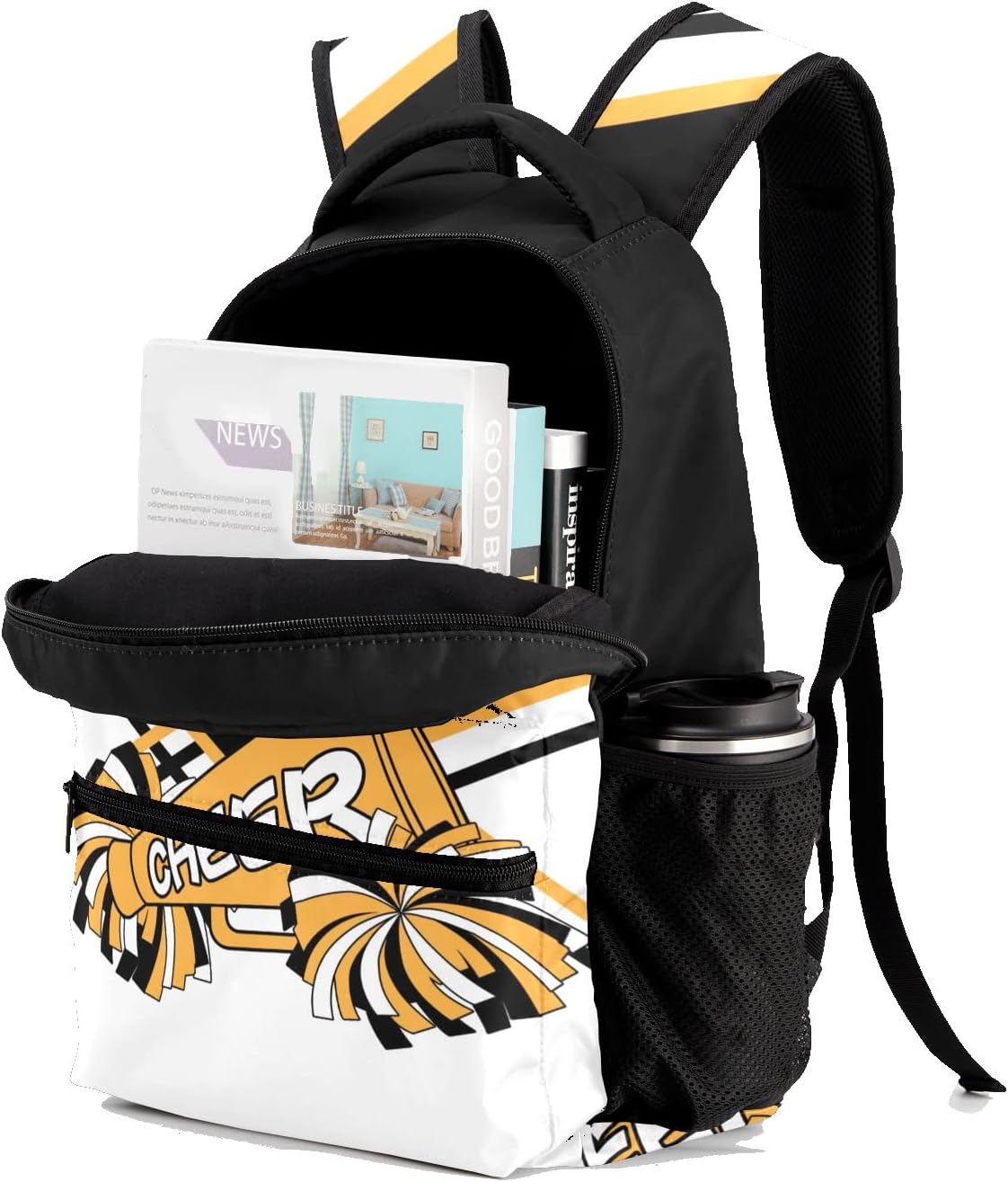 Custom Cheerleader Black Gold Personalized Causual Shoulder Bag Sports Leisure Camping Backpack for Women Men