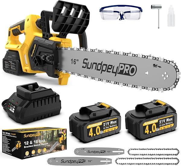 Tronçonneuse sans fil 12 et 16 pouces, moteur sans balais 1200 W, 2 batteries 4.0 Ah