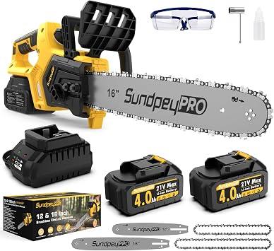 Brushless Electric Cordless Chainsaw - 12" & 16" Dual Guide Plate 21V Electric Chain Saw With 2 x 4.0Ah Batteries & Auto Oiler & Oil Output Control Switch for Wood Tree Pruning Cutting