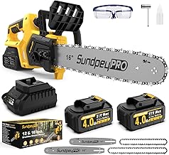Cordless Electric Chainsaw, 12+16 Inch Battery Chainsaw with 2×4.0Ah Batteries and Charger, 1200W Brushless Motor, Chainsaws for Garden Tree Pruning and Wood Cutting