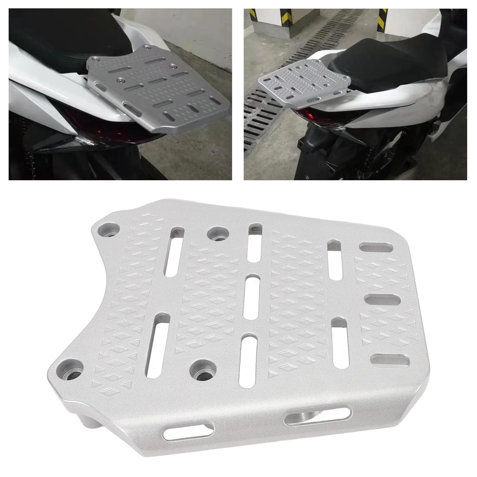 Motorrad-Gepäckträger für PCX 125 150 160 2014–2024, CNC-Aluminiumlegierung für PCX 125 150 160 2014–2024, Hintere Gepäckträger-Halterung, Zusätzlicher Stauraum (Silver)