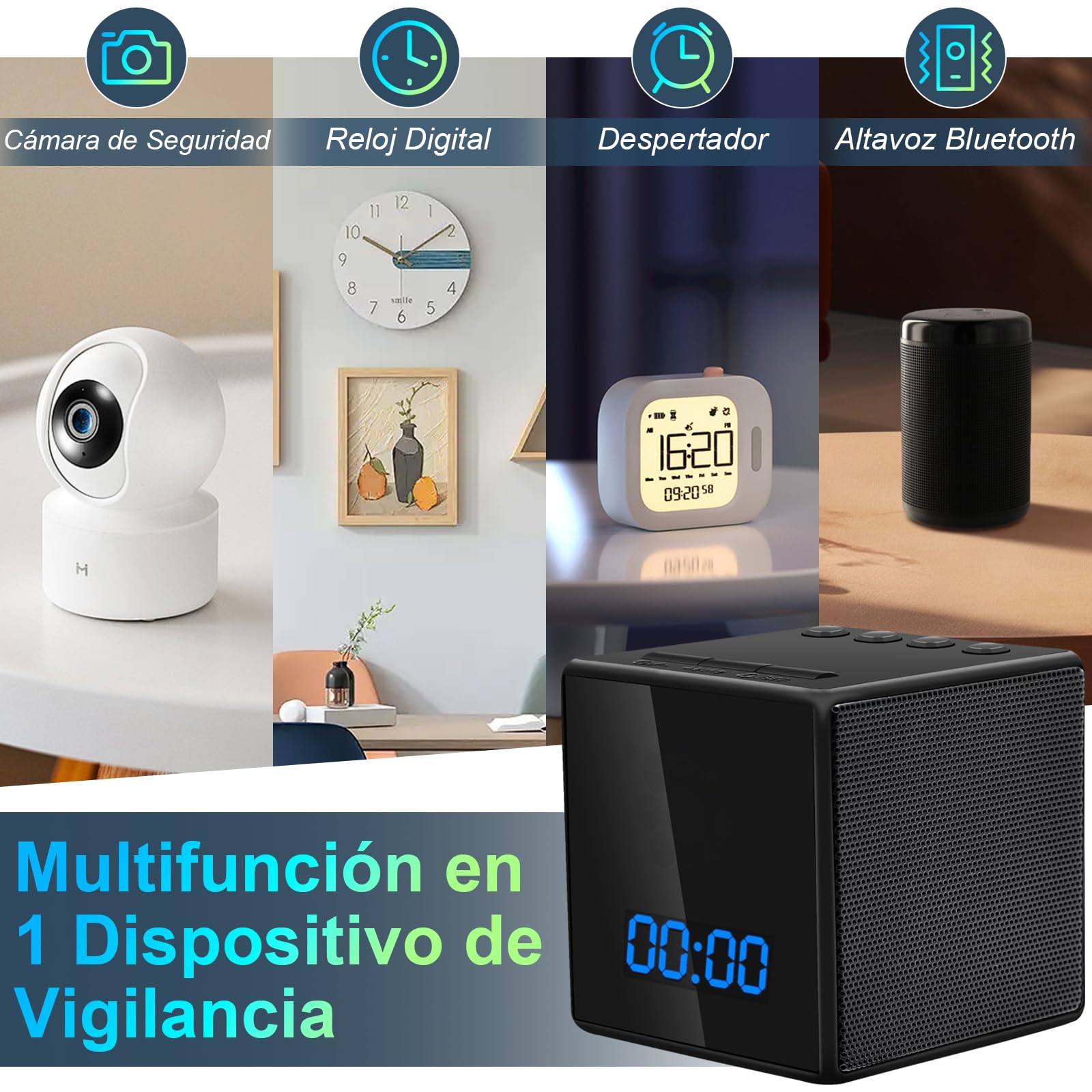 UYIKOO Cámara Espía WiFi 5G, Mini Camara Oculta Inalambricas Despertador, Camara Espia Oculta Altavoz 1080P HD Reloj con Camaras Espias Visión Nocturna Detección De Movimiento Vigilancia Tuya App