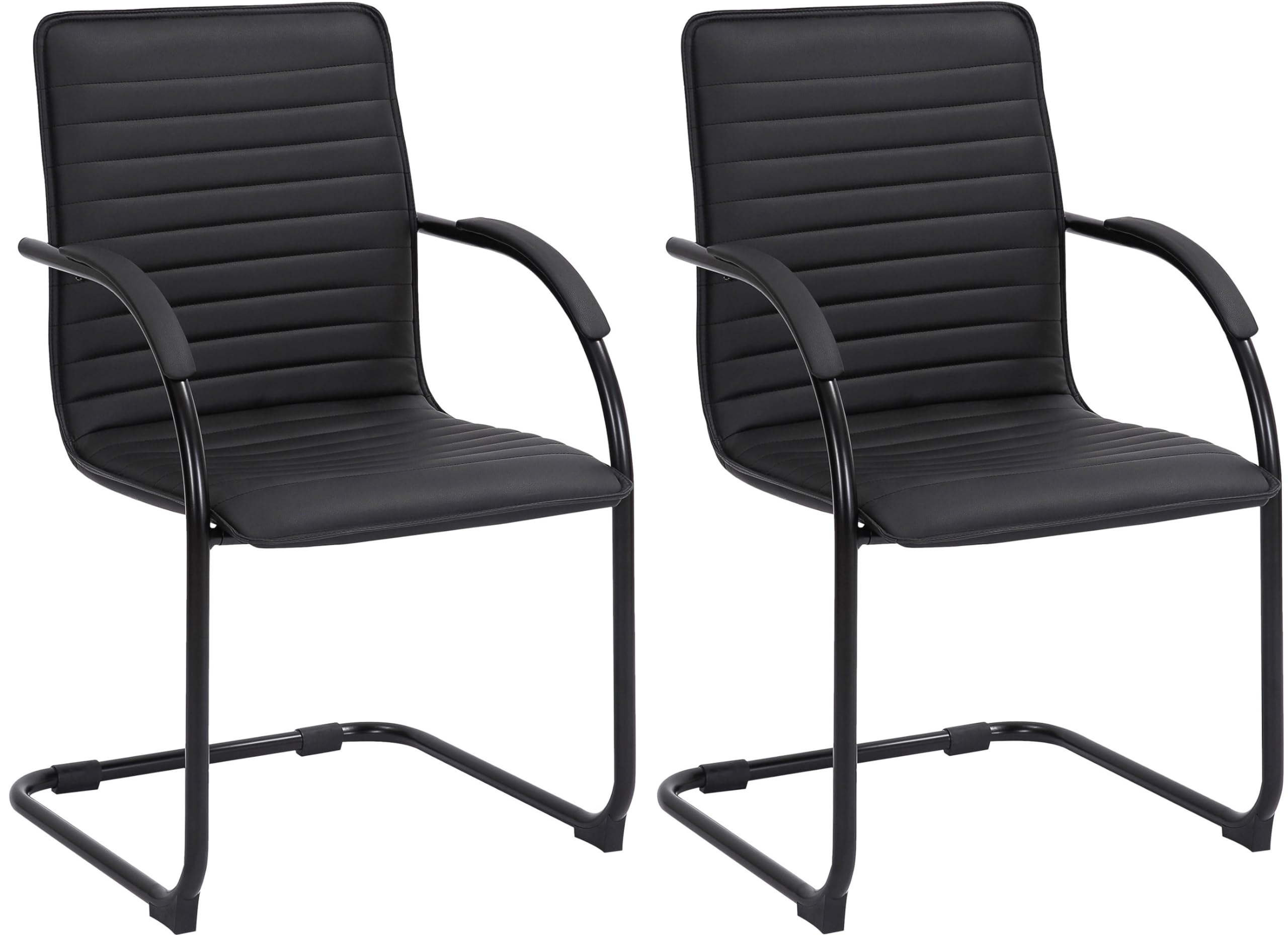 CLP Lot de 2 chaises visiteurs Tira en Similicuir I Chaises à piètement Luge avec Assise rembourrée, Couleur:Noir/Noir