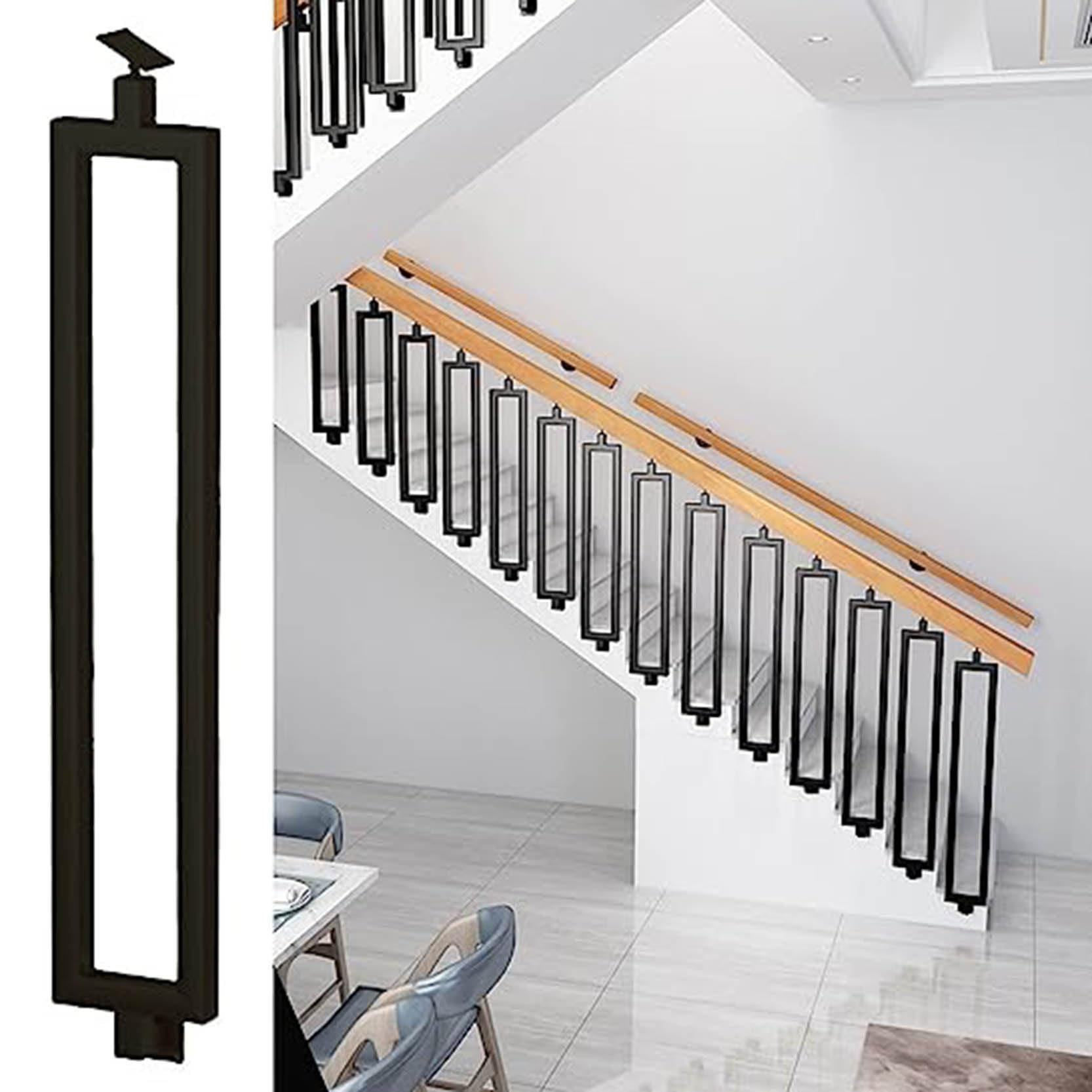 Balustres d'escalier métalliques noirs avec support réglable pour garde-corps intérieur