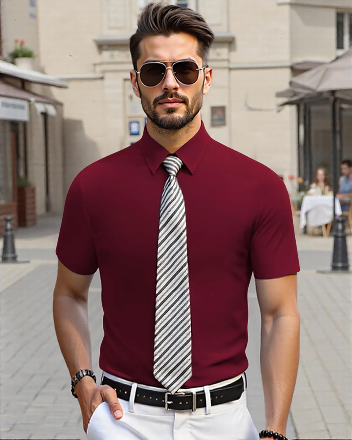Mens Casual Button Down Shirts Short Sleeve Business Solid Summer Dress Shirt Heavyweight - Image 3