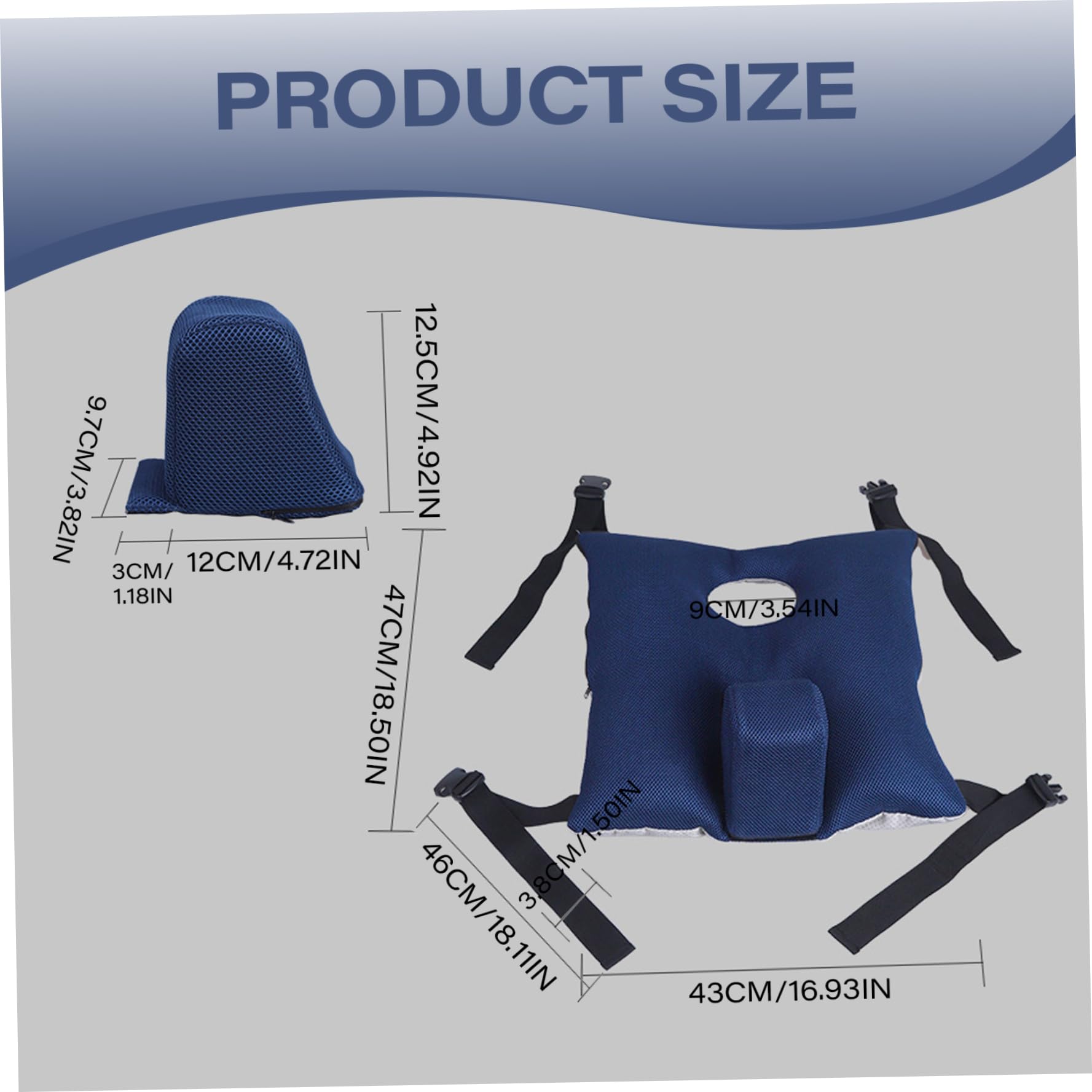 Jorzer Cojines para Silla de Ruedas, 18, 5 x 16, 9 Pulgadas, cojín de Asiento de cuña con pomo, cojín de Asiento de cuña Antideslizante Transpirable con Correas de Seguridad, Cojines.