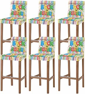 Back To School Bar Stool Chair Covers Set of 6 with Back, Colorful Crayon Pen Rainbow Star Style Stretch Barstool Slipcovers, Pub Counter Height/Swivel/Cafe/Dining Room Chairs Seat Furniture Cover