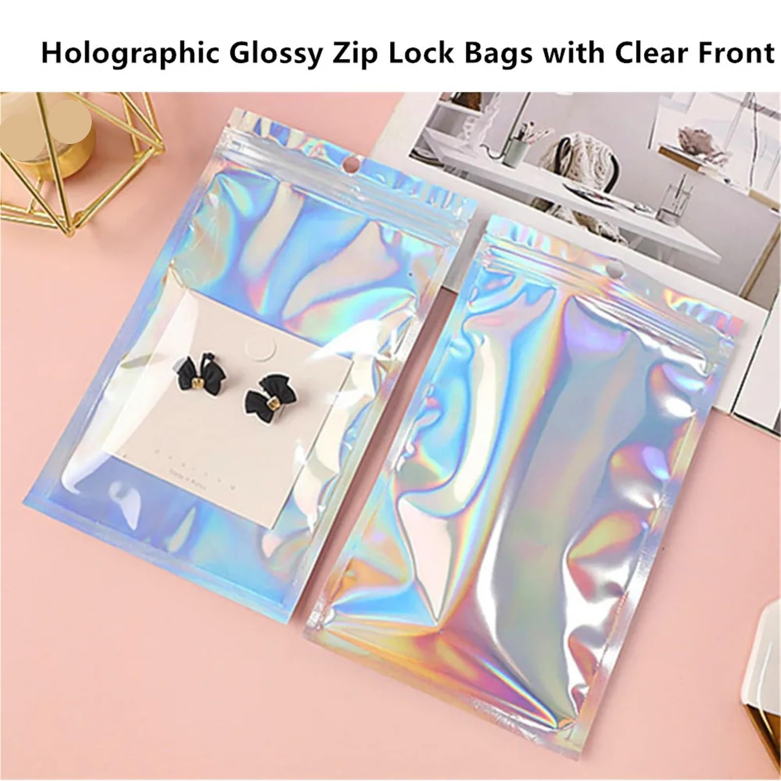 Bolsas con cierre hermético de papel aluminio láser 300 piezas transparente para Joyas, Chuches y Regalos