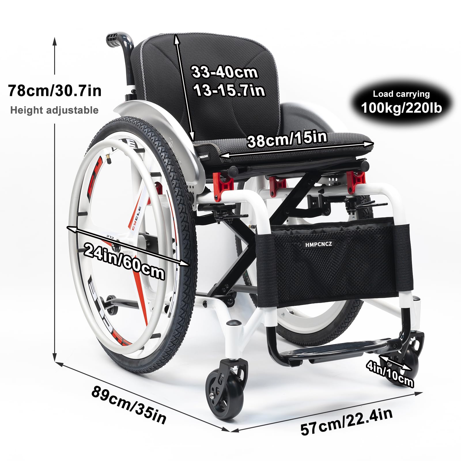 Silla De Ruedas Deportivas Plegables, Silla De Ruedas Livianas para Adultos, Silla De Ruedas Deportivas Ultra Ligeras, Adolescentes, Adultos, Personas Mayores(38cm/15in,White)