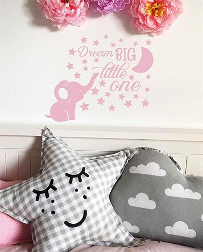 Miniatura 6 de Dream Big Little One - Calcomanías decorativas de pared con diseño de elefante y luna para habitación de niños, calcomanías para bebé, BA048 (negro)
